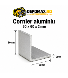 Cornier aluminiu 60 x 60 x 2 mm, 6 metri (EN AW-6060)